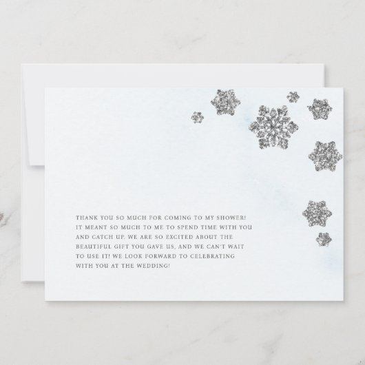 Zilveren Glitter Sneeuwvlokken Winter Bruidsmeisje Bedankkaart (Achterkant)
