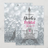 Zilveren Glitter Sparkel Eiffeltoren Bruidsdouche Kaart (Voorkant / Achterkant)