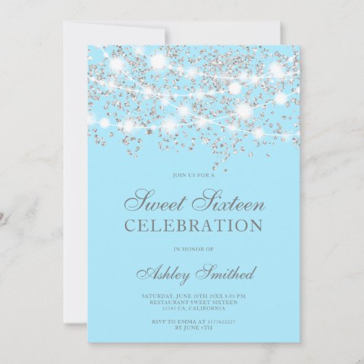 Zilveren glitter sparken zestienblauw kaart (Voorkant)