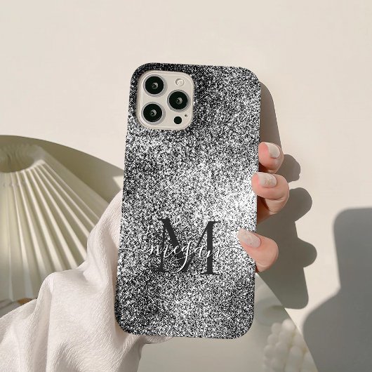Zilveren Glitter Sparkle - Aangepaste Monogram Chi Case-Mate iPhone Case