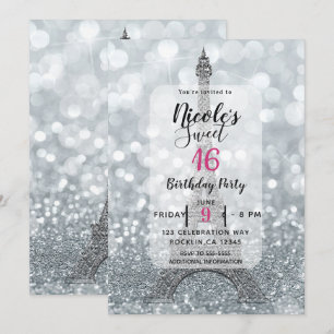 Zilveren Glitter Sparkle Bling Eiffeltoren Feest Kaart
