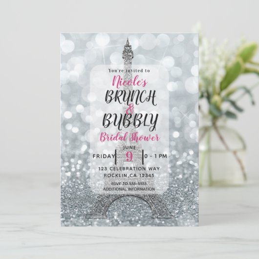 Zilveren Glitter Sparkle Eiffel Tower Brunch Bubbl Kaart (Staand voorkant)