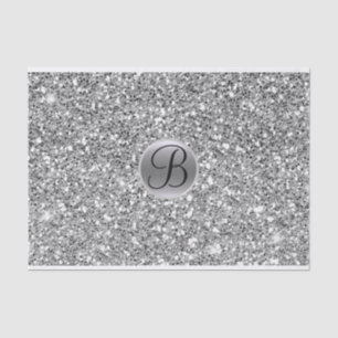 Zilveren Glitter Sparkle Glam Monogram Initiaal Tissuepapier