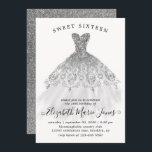 Zilveren Glitter Sparkle Jurk Sweet 16e Verjaardag Kaart<br><div class="desc">Zilver Grijs Glitter Sparkle Jurk Zwart Zoet 16e Verjaardag Uitnodiging</div>