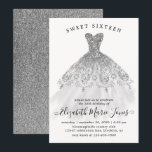 Zilveren Glitter Sparkle Jurk Sweet 16e Verjaardag Kaart<br><div class="desc">Moderne Glam Zilver Grijze Glitter Sparkle Dress Sweet 16e verjaardag Uitnodiging</div>