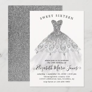 Zilveren Glitter Sparkle Jurk Sweet 16e Verjaardag Kaart