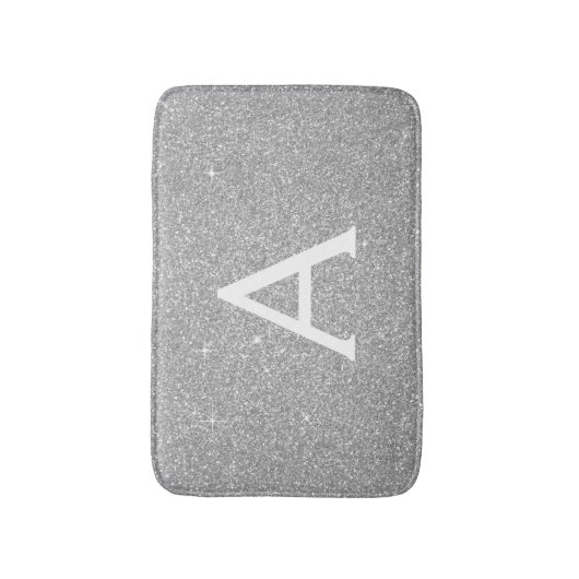 Zilveren Glitter Sparkle Monogram Badmat (Voorkant Verticaal)