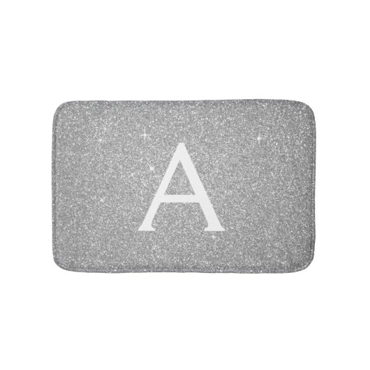 Zilveren Glitter Sparkle Monogram Badmat (Voorkant)