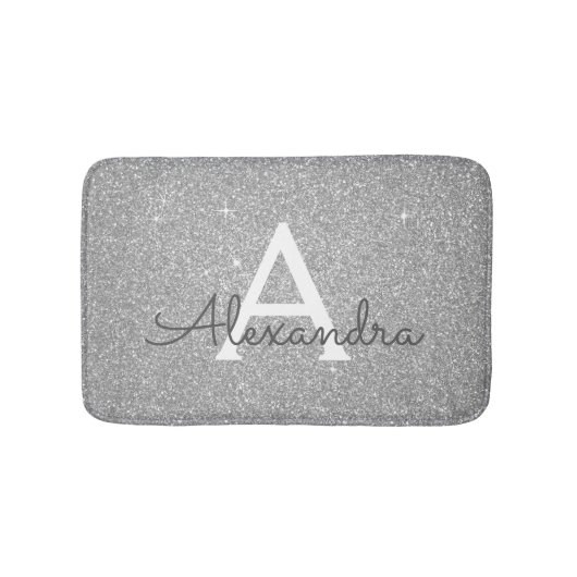 Zilveren Glitter Sparkle Monogram Badmat (Voorkant)