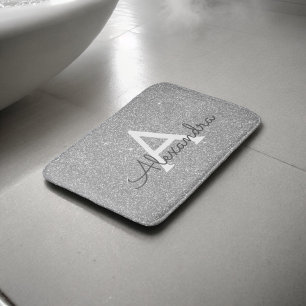 Zilveren Glitter Sparkle Monogram Badmat