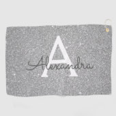 Zilveren Glitter & Sparkle Monogram Naam Golfhanddoek (Horizontaal)