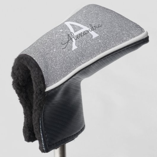 Zilveren Glitter & Sparkle Monogram Naam Golfheadcover (3/4 voorkant)