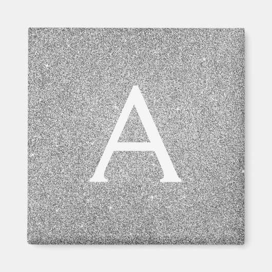 Zilveren Glitter & Sparkle Monogram Verjaardag Magneet (Voorkant)