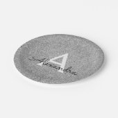 Zilveren Glitter & Sparkle Monogram Verjaardag Papieren Bordje (Gekanteld)