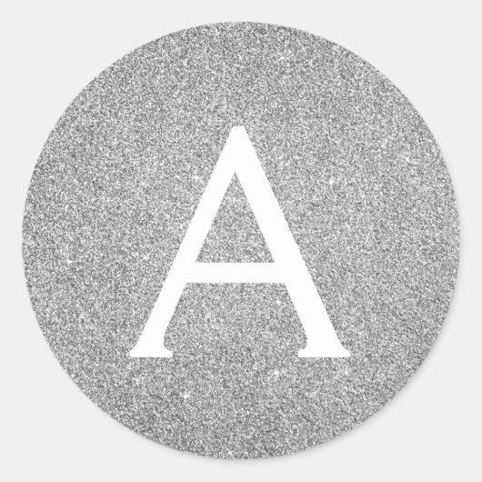 Zilveren Glitter & Sparkle Monogram Verjaardag Ronde Sticker (Voorkant)