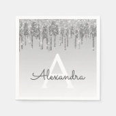 Zilveren Glitter & Sparkle Monogram Verjaardag Servet (Voorkant)