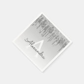 Zilveren Glitter & Sparkle Monogram Verjaardag Servet (Hoek)