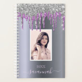 Zilveren glitter sparkle paarse aangepaste foto planner (Voorkant)