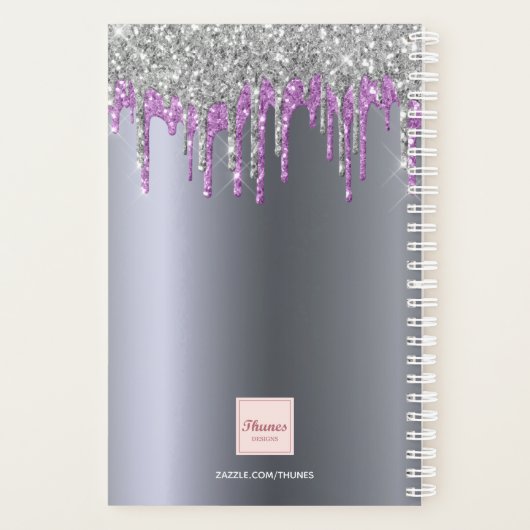 Zilveren glitter sparkle paarse aangepaste foto planner (Achterkant)