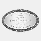 Zilveren Glitter Sparkle Product Verpakkingsetiket Ovale Sticker (Voorkant)