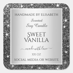 Zilveren Glitter Sparkle Product Verpakkingsetiket Vierkante Sticker