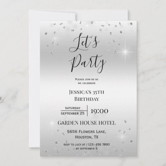 Zilveren glitter & sparkles verjaardag kaart (Voorkant)