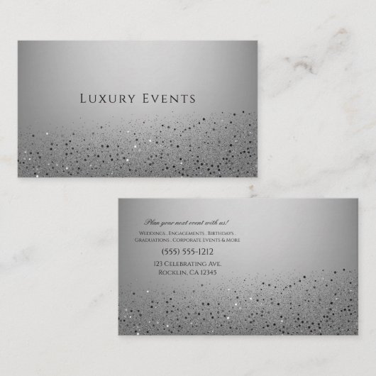 Zilveren Glitter Sparkly Feest Evenementen Planner Visitekaartje (Voorkant / Achterkant)