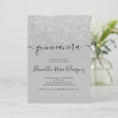 Zilveren glitter sprankelt grijs ombre quinceanera kaart (Staand voorkant)