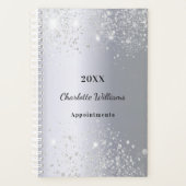 Zilveren glitter sprankelt monogram script planner (Voorkant)