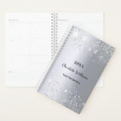 Zilveren glitter sprankelt monogram script planner (Display)