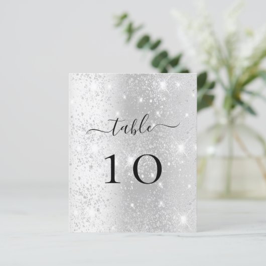 Zilveren glitter sprankelt tafelkaart (Staand voorkant)