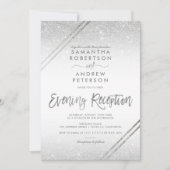 Zilveren glitter strepen elegant script bruiloft kaart (Voorkant)