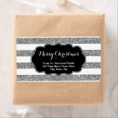 Zilveren Glitter Strepen Kerstmis Adreslabel Etiket (Insitu)
