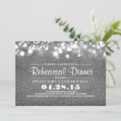 Zilveren glitter & string lichten repetitie diner kaart (Staand voorkant)