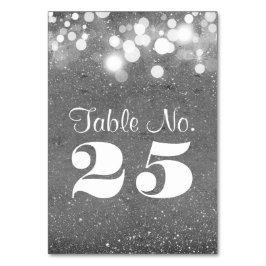 Zilveren glitter string lichten tafel nummer kaart