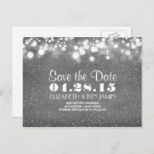 Zilveren glitter string van lichten Save the date Aankondigingskaart (Voorkant / Achterkant)