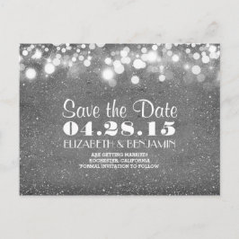 Zilveren glitter string van lichten Save the date Aankondigingskaart