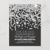 Zilveren glitter string van lichten sparen de datu aankondigingskaart (Voorkant)