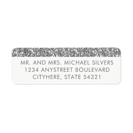 Zilveren Glitter Stripe Moderne retour adreslabels Etiket (Voorkant)