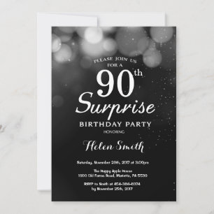 Zilveren Glitter Surprise 90ste Verjaardagsuitnodi Kaart