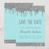 Zilveren Glitter Sweet 16 Save the Date Kaart (Voorkant / Achterkant)