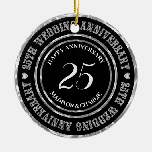 Zilveren Glitter Tekst En Harten Keramische Kerstb Keramisch Ornament (Voorkant)