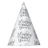 Zilveren Glitter Tekst Patroon Gelukkig Nieuwjaar Feesthoedjes (Voorkant)