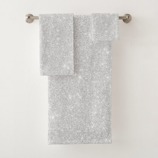 Zilveren Glitter Textuur Wit Sparkling Glanzend Bad Handdoek (Insitu)