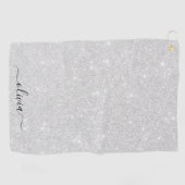 Zilveren Glitter Textuur Wit Sparkling Glanzend Golfhanddoek (Horizontaal)