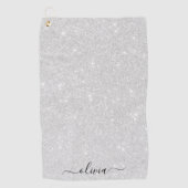 Zilveren Glitter Textuur Wit Sparkling Glanzend Golfhanddoek (Voorkant)