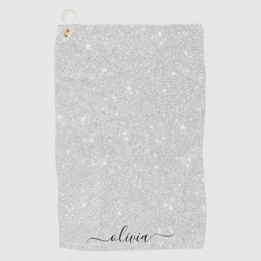 Zilveren Glitter Textuur Wit Sparkling Glanzend Golfhanddoek (Voorkant)