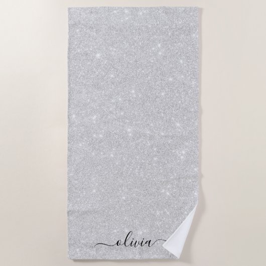 Zilveren Glitter Textuur Wit Sparkling Glanzend Strandlaken (Voorkant)