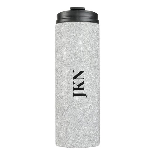 Zilveren Glitter Textuur Wit Sparkling Glanzend Thermosbeker (Voorkant)