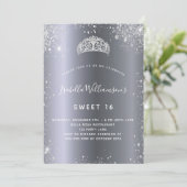 Zilveren glitter tiara kroon Sweet 16 Kaart (Staand voorkant)